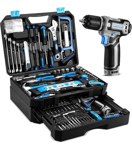 Tool Kit Box Drill Set：DEKOPRO Home Mechanic Toolbox with 12V